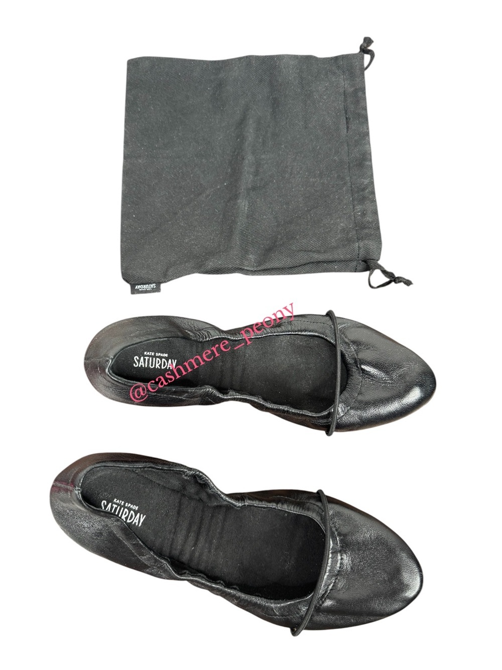 kate spade Saturday Black Leather Ballet Foldable Carry Flats with Bag Size 6